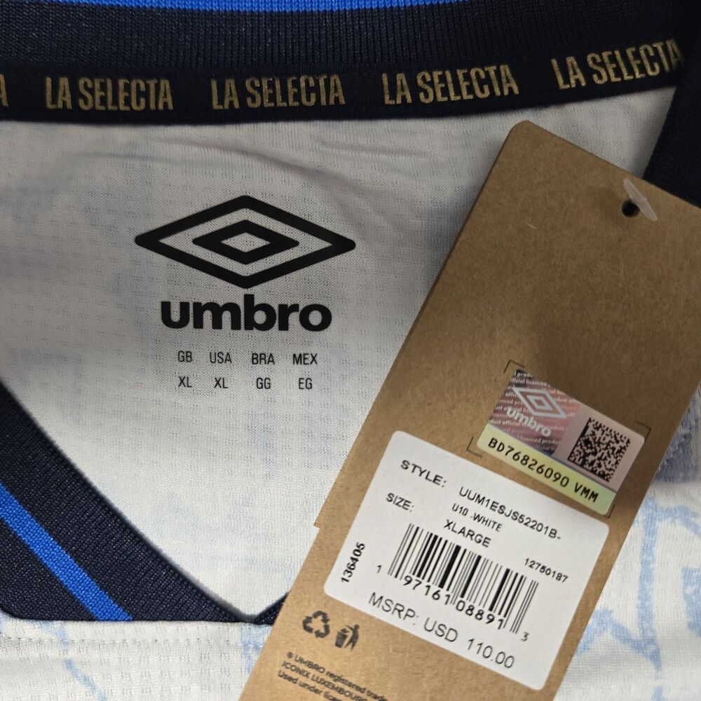 $110 Umbro El Salvador Mens XL Away 23/24 Long Sleeve Soccer Jersey Kit - Picture 3 of 8